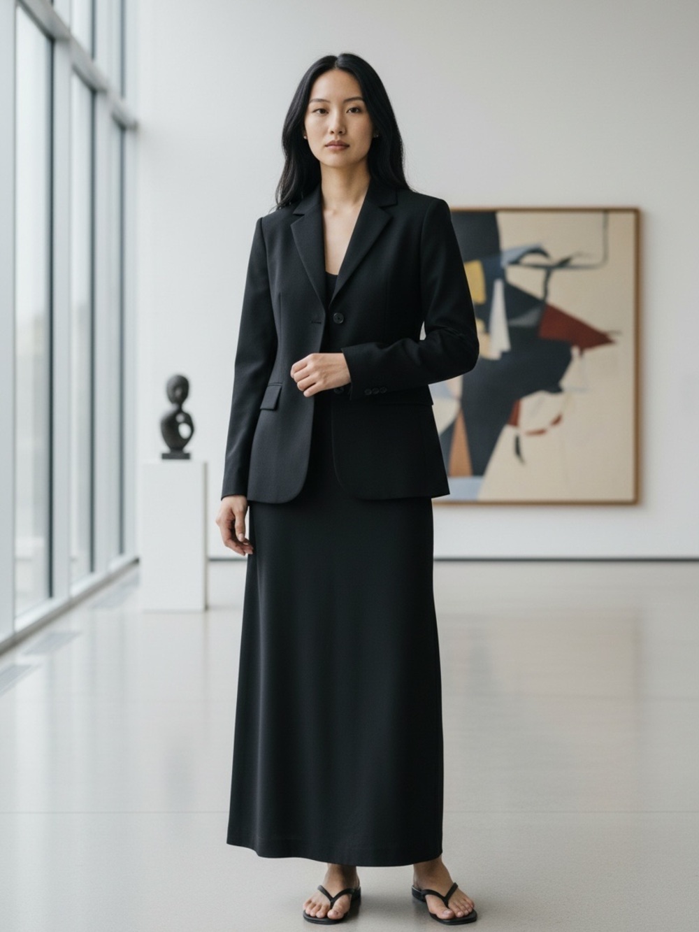 metrostyle Black Maxi Skirt Suit with Sleek Silhouette